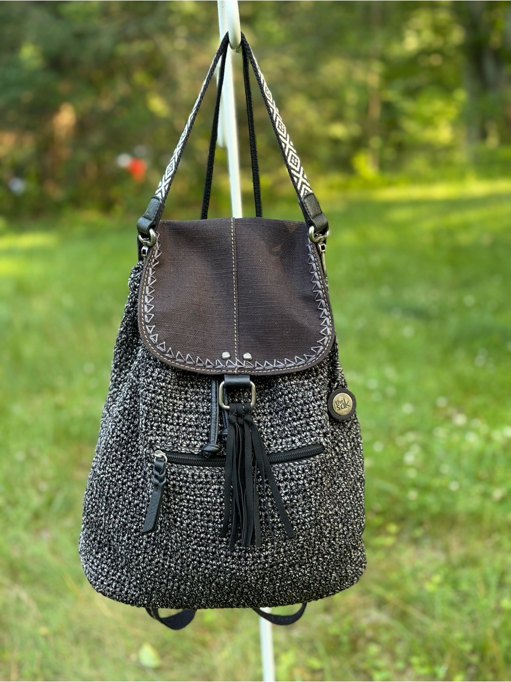 The Sak Crochet Convertible Backpack Boho Knit Shoulder Bag - Picture 16 of 16
